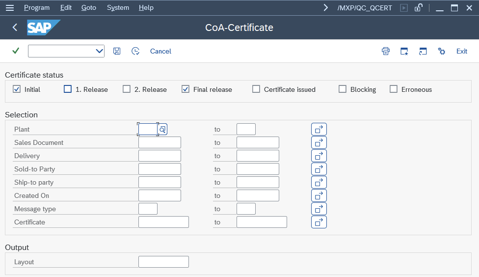 QCERT-Selection Screen