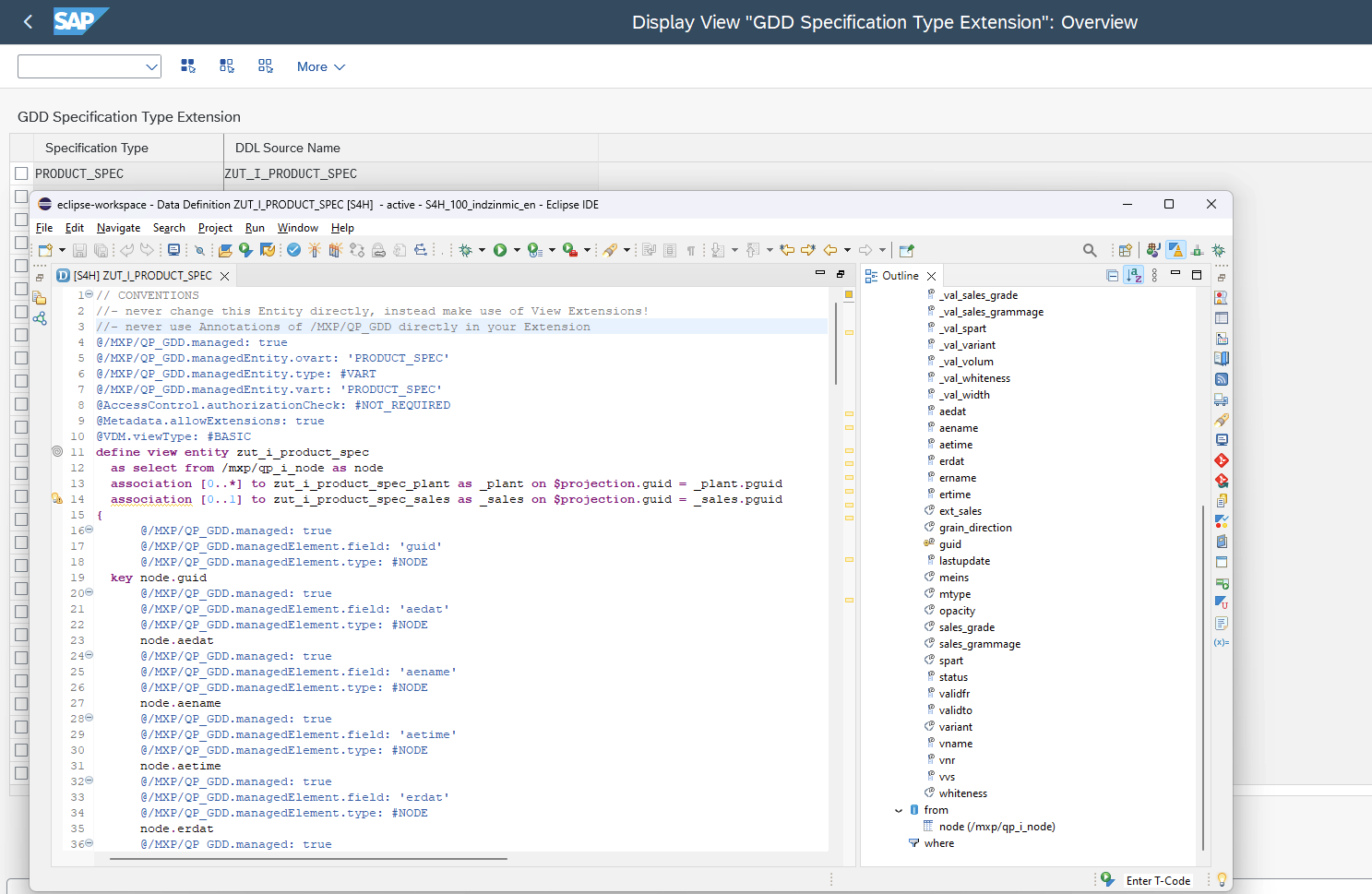 Specification Extension Customizing with example View